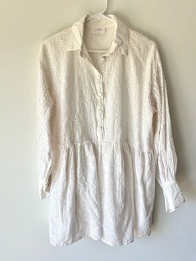 Girl and The Sun White Eyelet Lace Long Sleeve Mini Dress Graduation Bridal